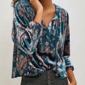 Anthropologie Faustine Peasant Velvet Blouse Sz S